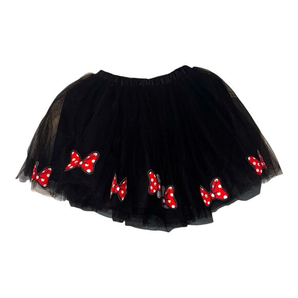 Disney Tutu Couture Girls 7/8 Minnie Mouse Skirt W/ Bows Black TULLE Multi-layer - Picture 1 of 7